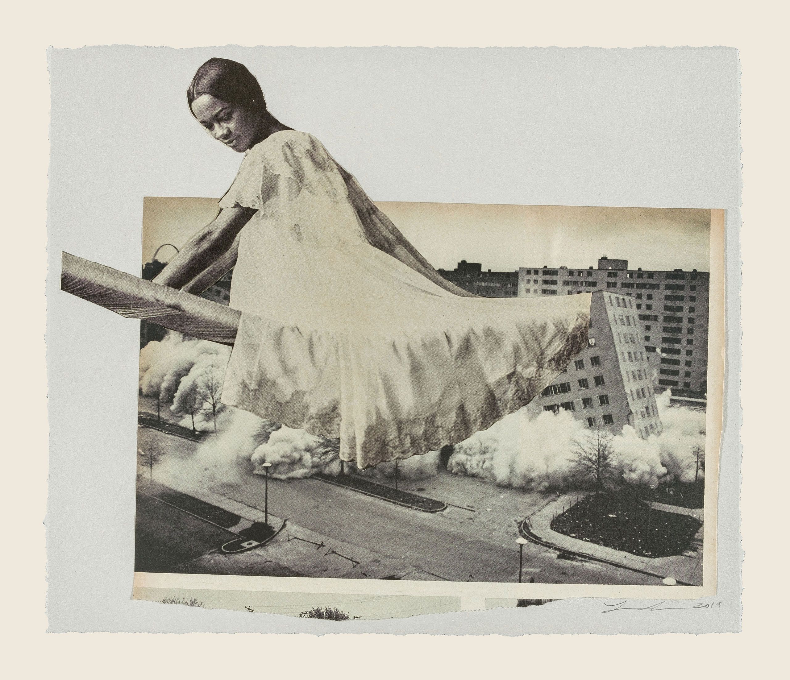 Found photograph and collage on paper - 11 3/8 x 13 1/4 x 1 1/2 in (28.9 x 33.7 x 3.8 cm) Night Gown, 2019