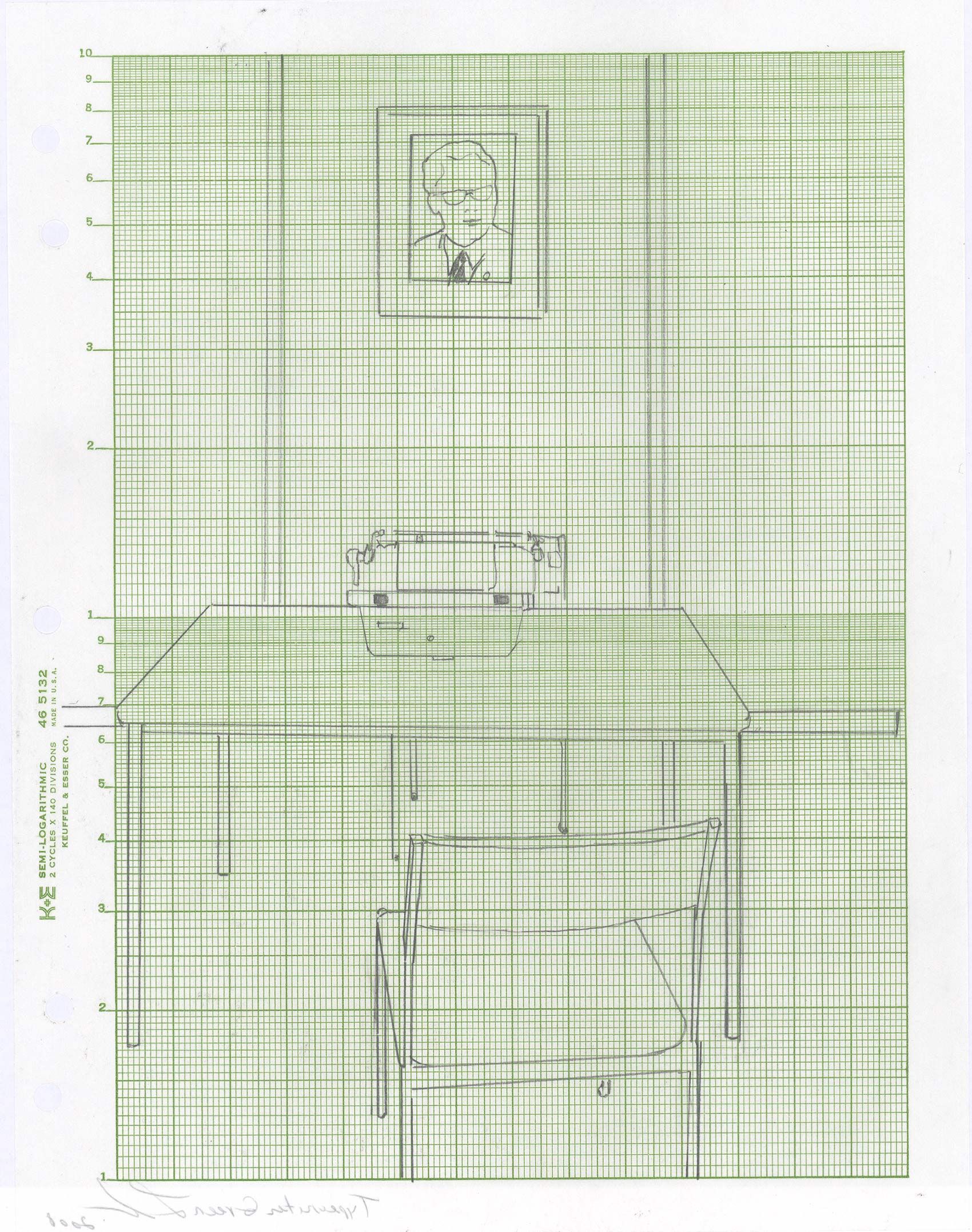 Graphite and ink on paper - 11 x 8 1/2 in (28 x 21.6 cm) Typewriter Green, 2008