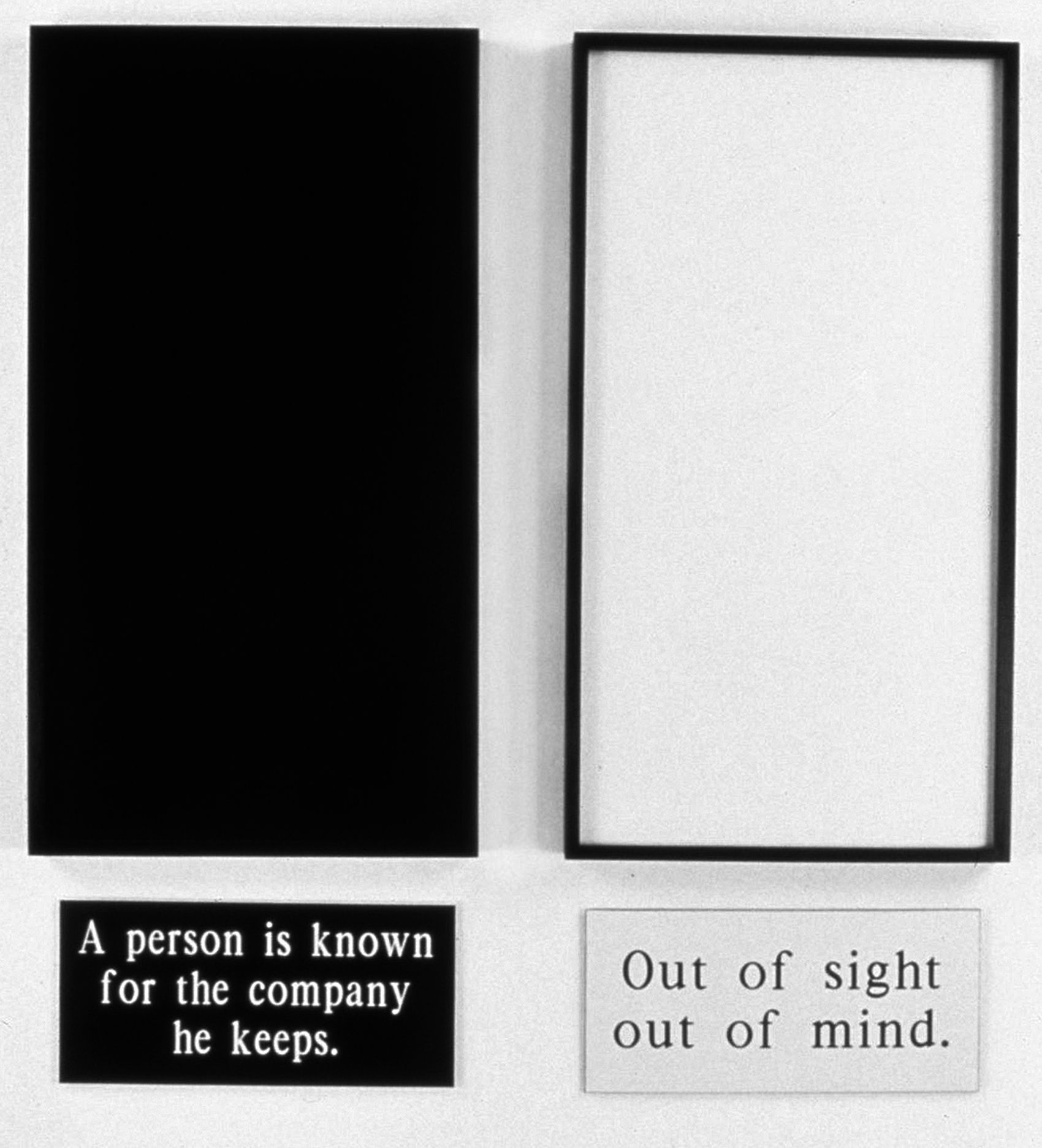 2 silver gelatin prints, 2 engraved plastic plaques - Overall: 30 x 16 in (76.2 x 40.6 cm) Untitled (a person is known for the company he keeps), 1989