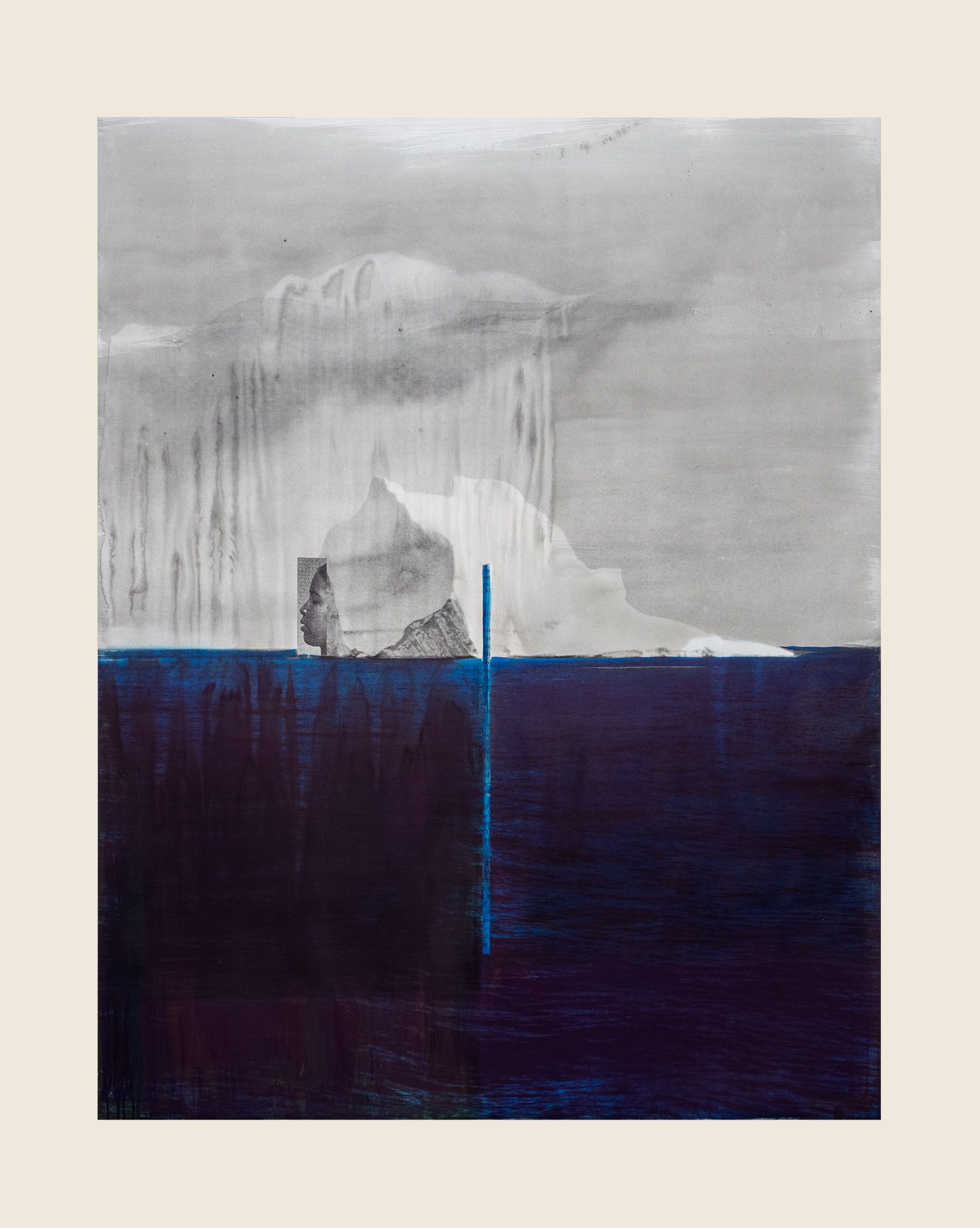 Ink and screenprint on gessoed fiberglass 75 1/2 x 59 x 1 3/8 in (191.8 x 149.9 x 3.5 cm) Rainfall, 2021