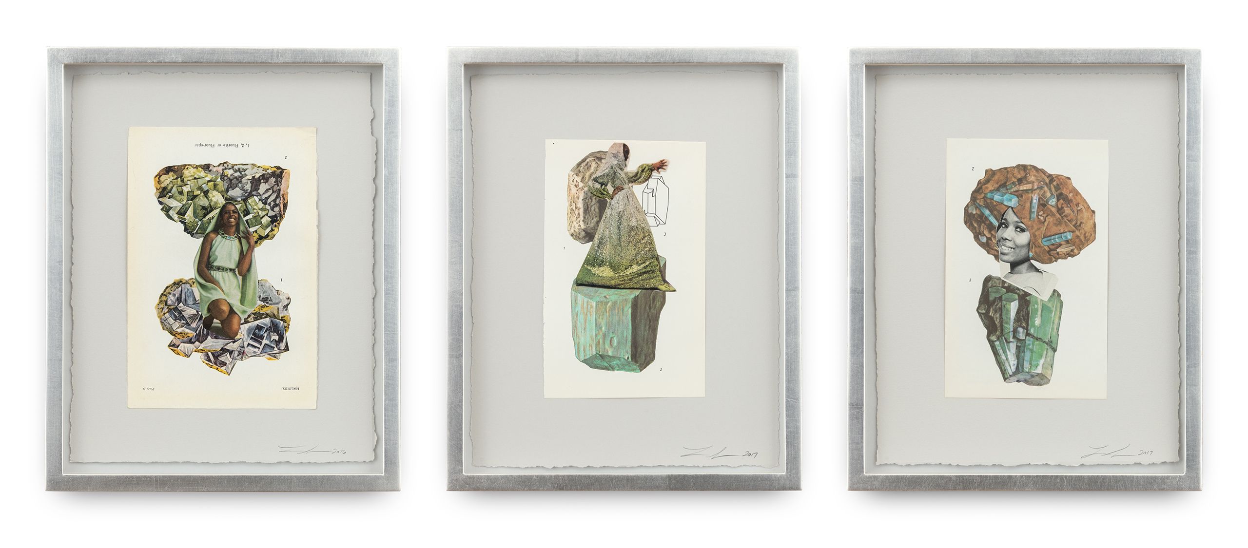 Collage on paper, 3 framed collages - Each: 12 1/2 x 10 x 1 1/2 in (31.75 x 25.4 x 3.8 cm) - Installation dimensions variable Ultra Terrestrial, 2016-2017