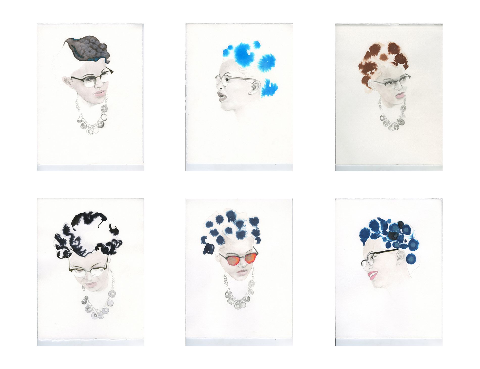 Graphite and ink on log paper - Each: 11 x 8 1/2 in (28 x 21.6 cm) Barbara 1M, Barbara 1N, Barbara 1O, Barbara 1P, Barbara 1Q, Barbara 1R, 2007