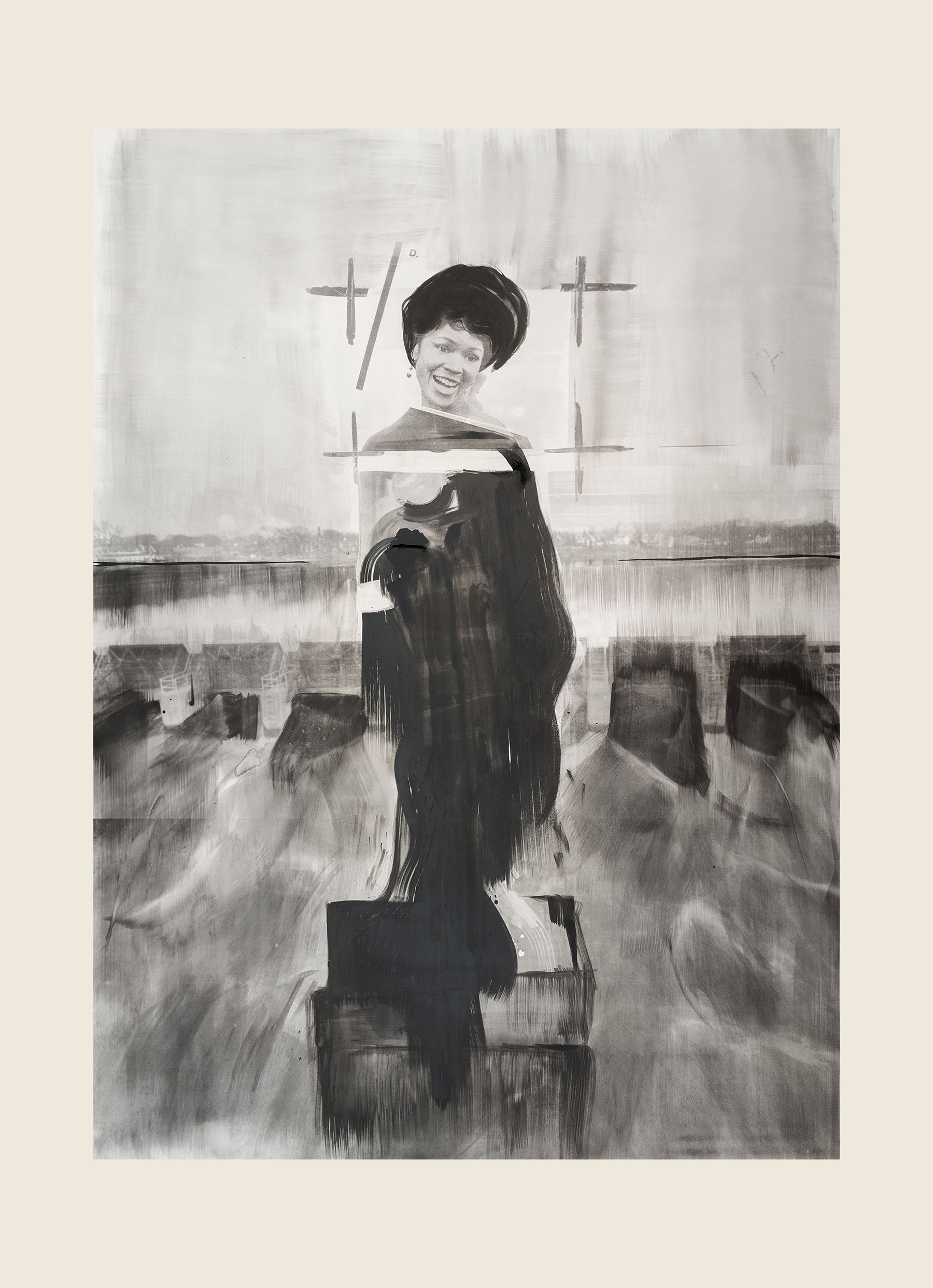 Ink and acrylic on gessoed wood - 144 x 102 x 1 3/8 in (365.8 x 259.1 x 3.5 cm) Famous Statue Damn, 2016