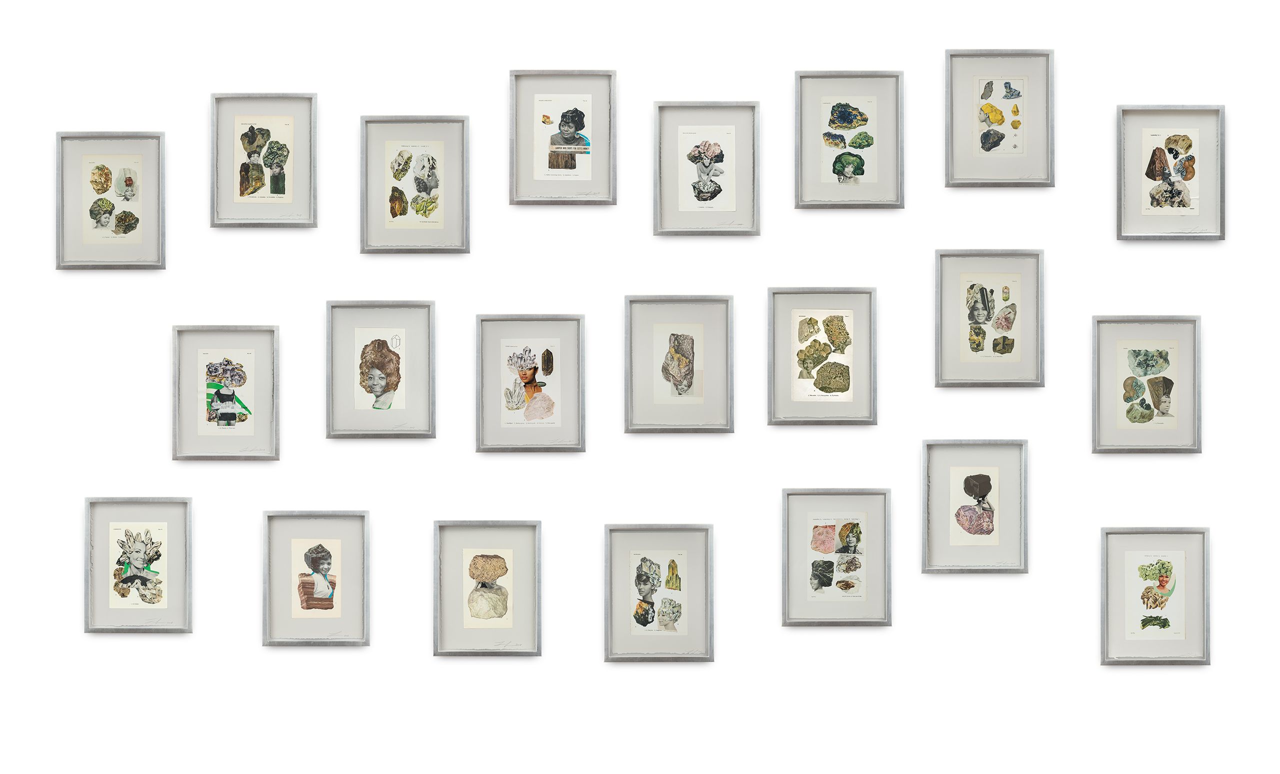 Collage on paper, 22 framed collages - Installation dimensions variable From Earth & Sky, 2016-2018
