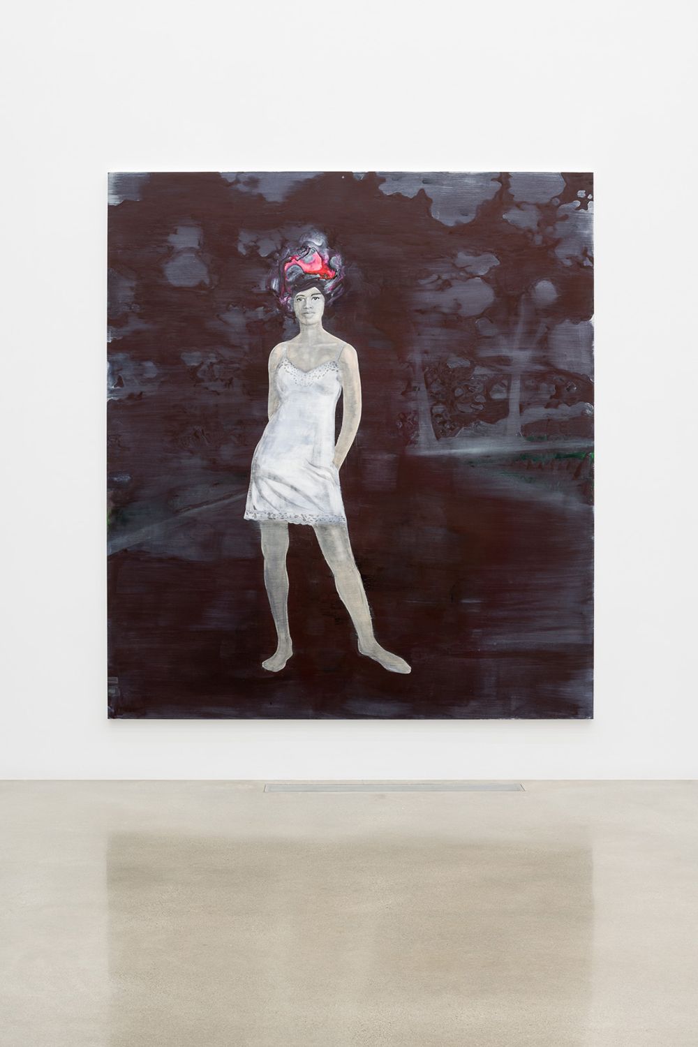 Ink and acrylic on gessoed wood - 108 x 96 x 1 1/4 in (274.3 x 243.8 x 3.2 cm) Slip, 2015 Rennie Museum (installation view)