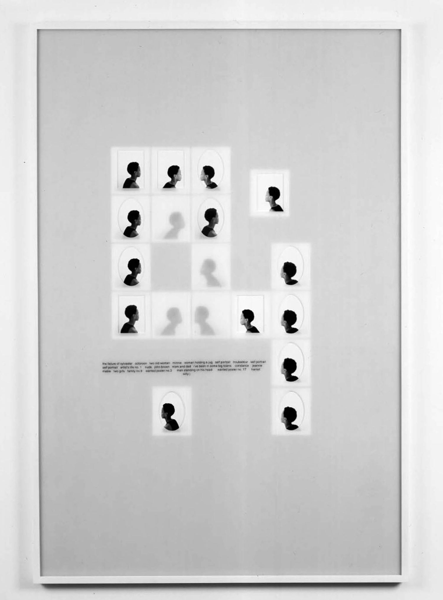 Silver gelatin prints, vinyl lettering - 61 x 41 x 1 in (154.9 x 104.1 x 2.5 cm) Untitled (the failure of Sylvester), 2001