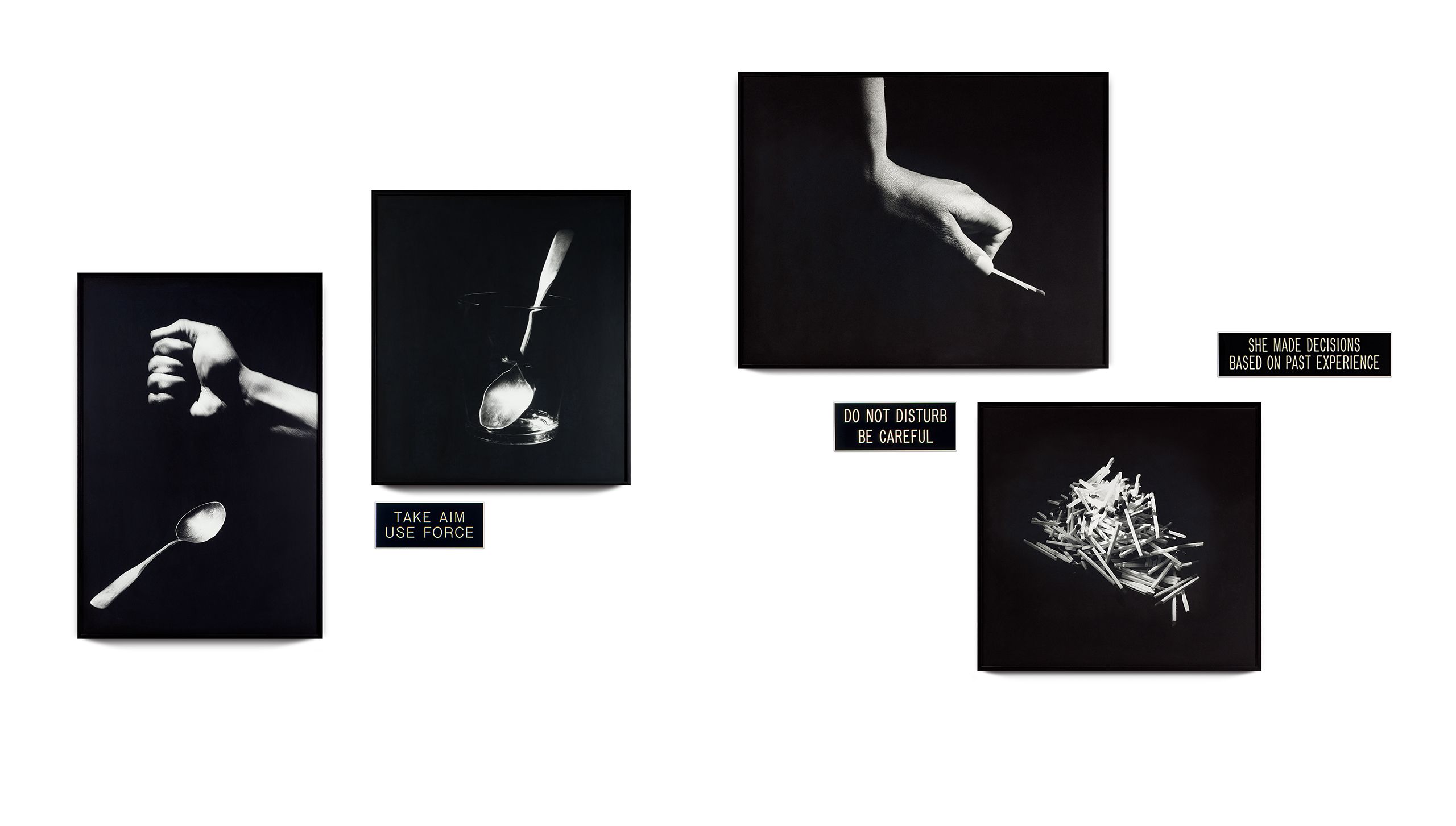 4 silver gelatin prints, 3 engraved plastic plaques - Overall: 78 x 151 in (198.1 x 383.5 cm) Tricks Are For, 1987