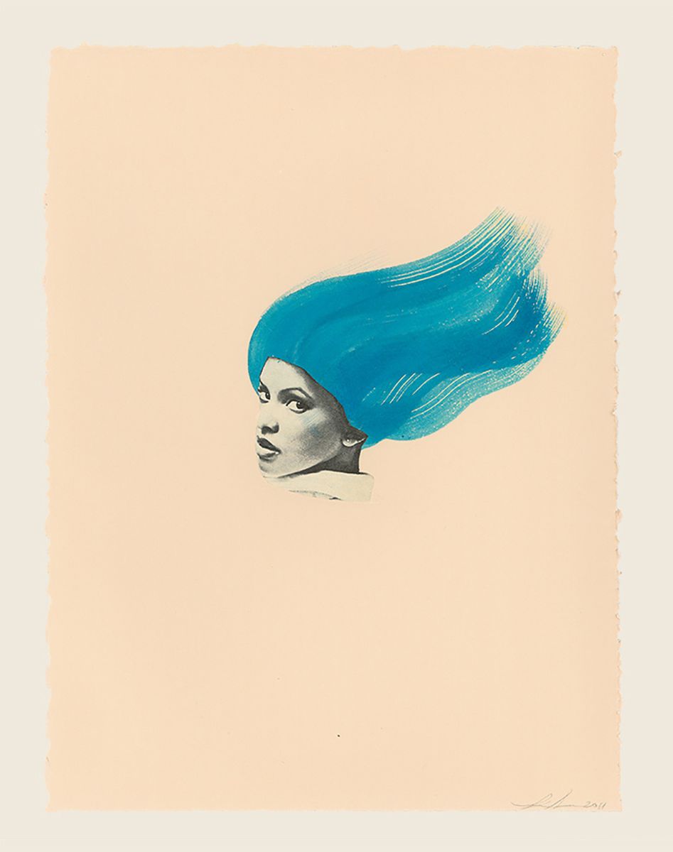 Collage and ink on paper - 11 x 8 1/2 in (28 x 21.6 cm) Blue Wave, 2011