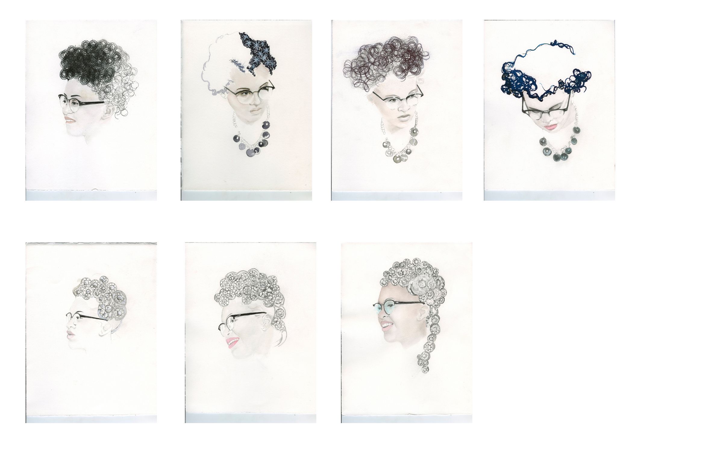 Graphite and ink on log paper - Each: 11 x 8 1/2 in (28 x 21.6 cm) Barbara 1S, Barbara 1T, Barbara 1U, Barbara 1V, Barbara 1W, Barbara 1X, Barbara 1Y, 2007