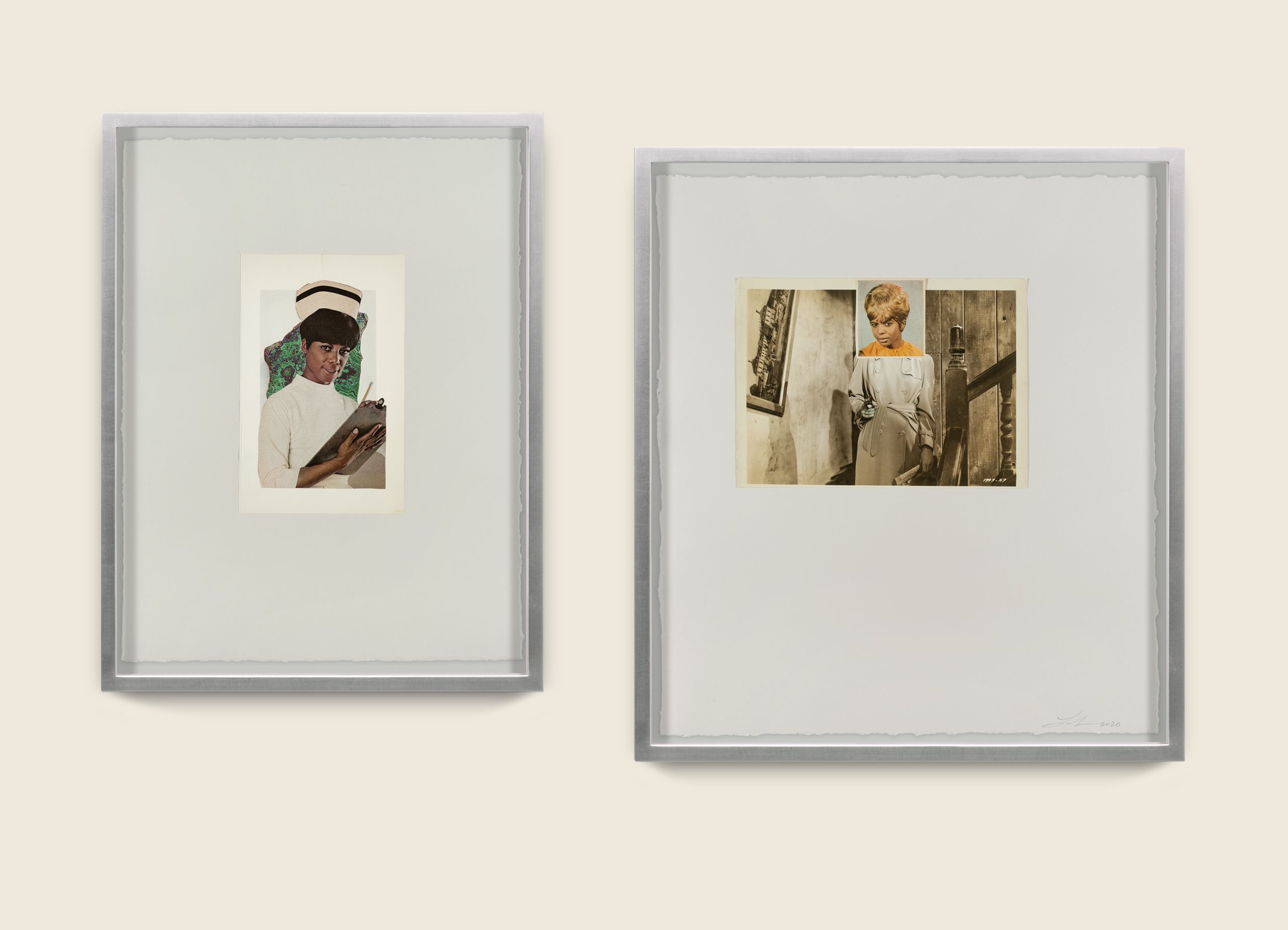 Found photograph and collage on paper - 2 framed collages - Overall installation dimensions variable  Nurses, 2020