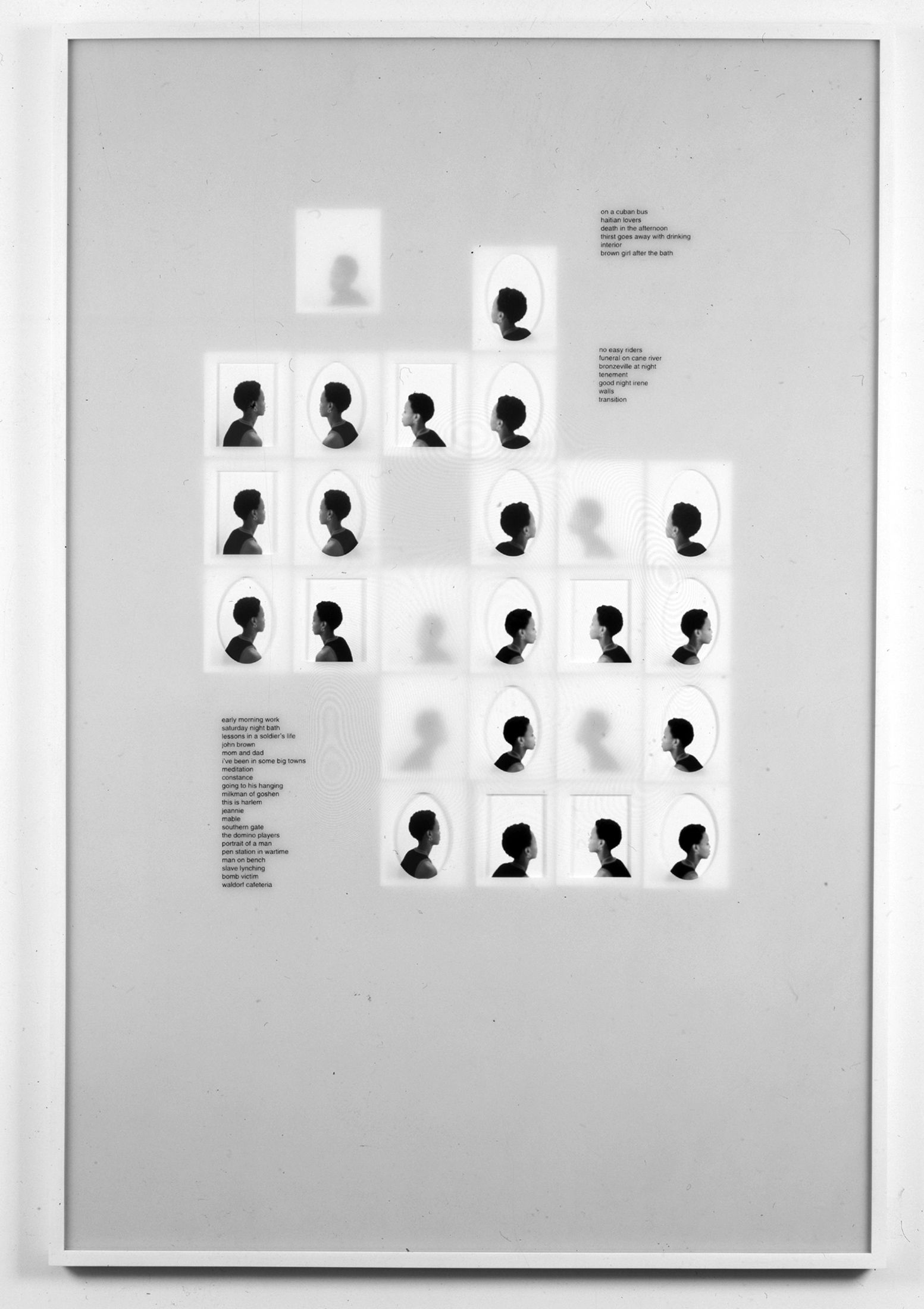 Silver gelatin prints, vinyl lettering - 61 x 41 x 1 in (154.9 x 104.1 x 2.5 cm) Untitled (on a Cuban bus), 2001