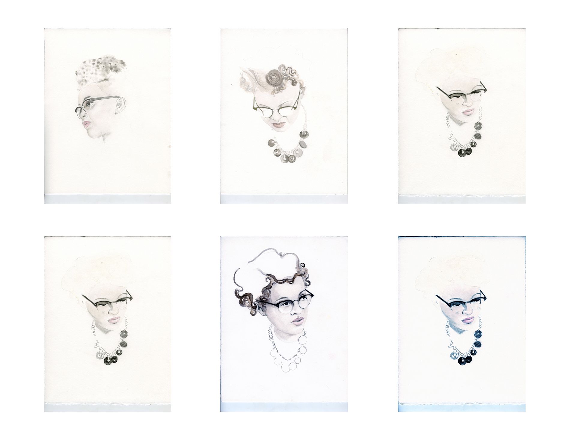 Graphite and ink on log paper - Each: 11 x 8 1/2 in (28 x 21.6 cm) Barbara 1G, Barbara 1H, Barbara 1I, Barbara 1K, Barbara 1L, 2007