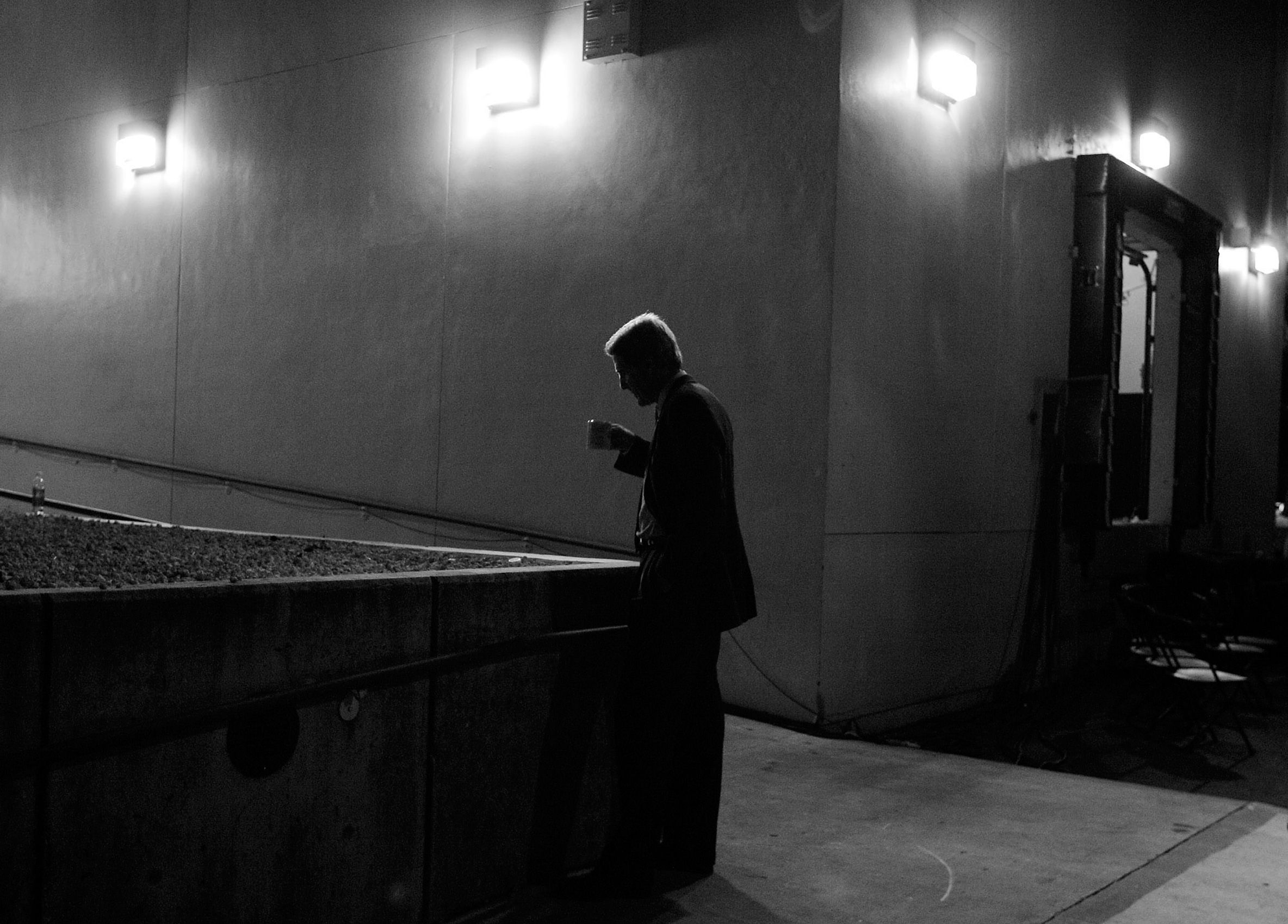 Democratic presidential candidate Sen. John Kerry, D-Mass., takes a moment to listen as Bruce Springsteen peforms in support of Kerry at a rally in Miami on Friday, Oct. 29, 2004. Moments later Kerry joined Springsteen on stage. John Kerry Presidential Campaign 2004