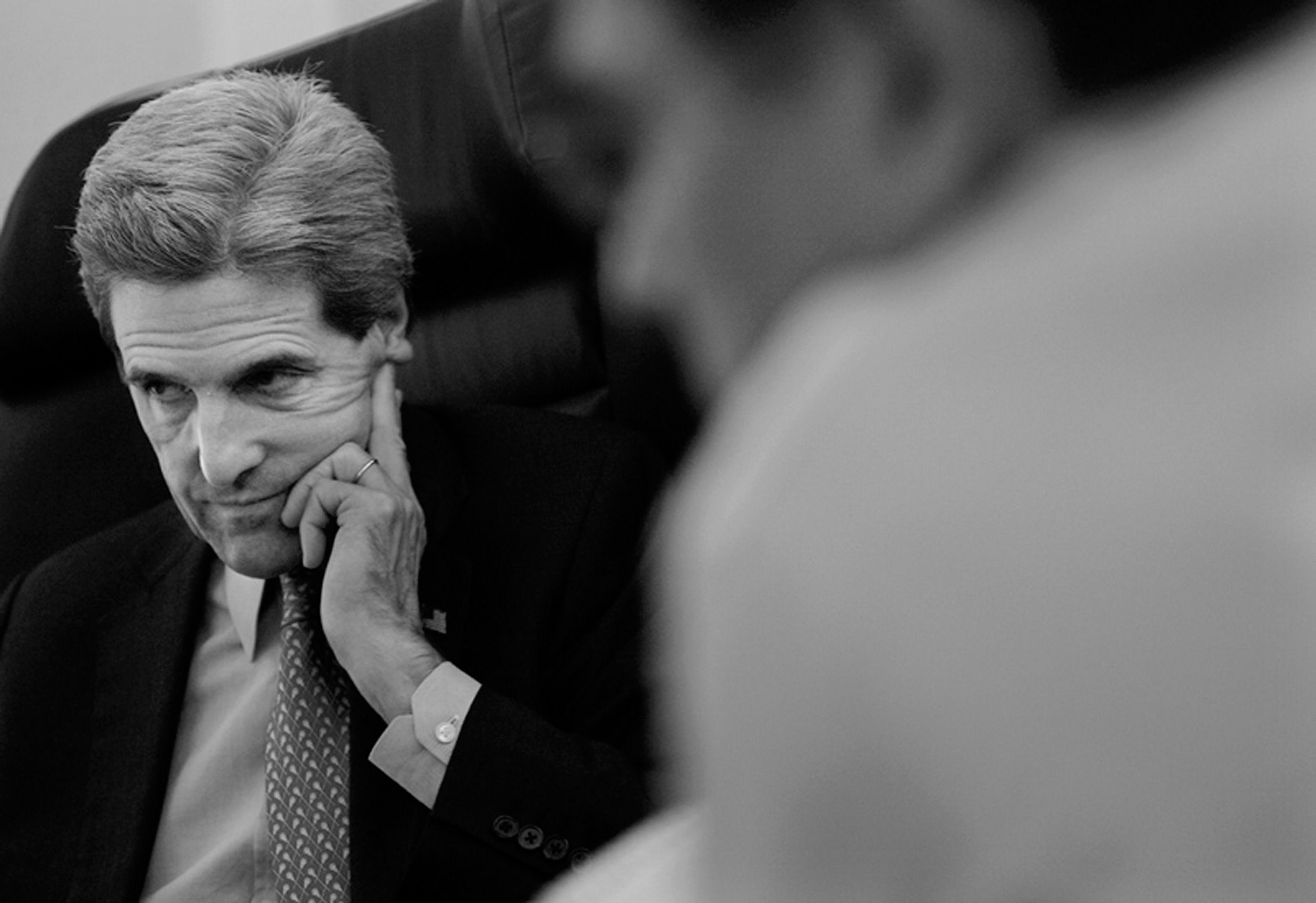 Democratic presidential candidate Sen. John Kerry, D-Mass., listens while campaigning in Miami on Friday, Oct. 29, 2004.  John Kerry Presidential Campaign 2004