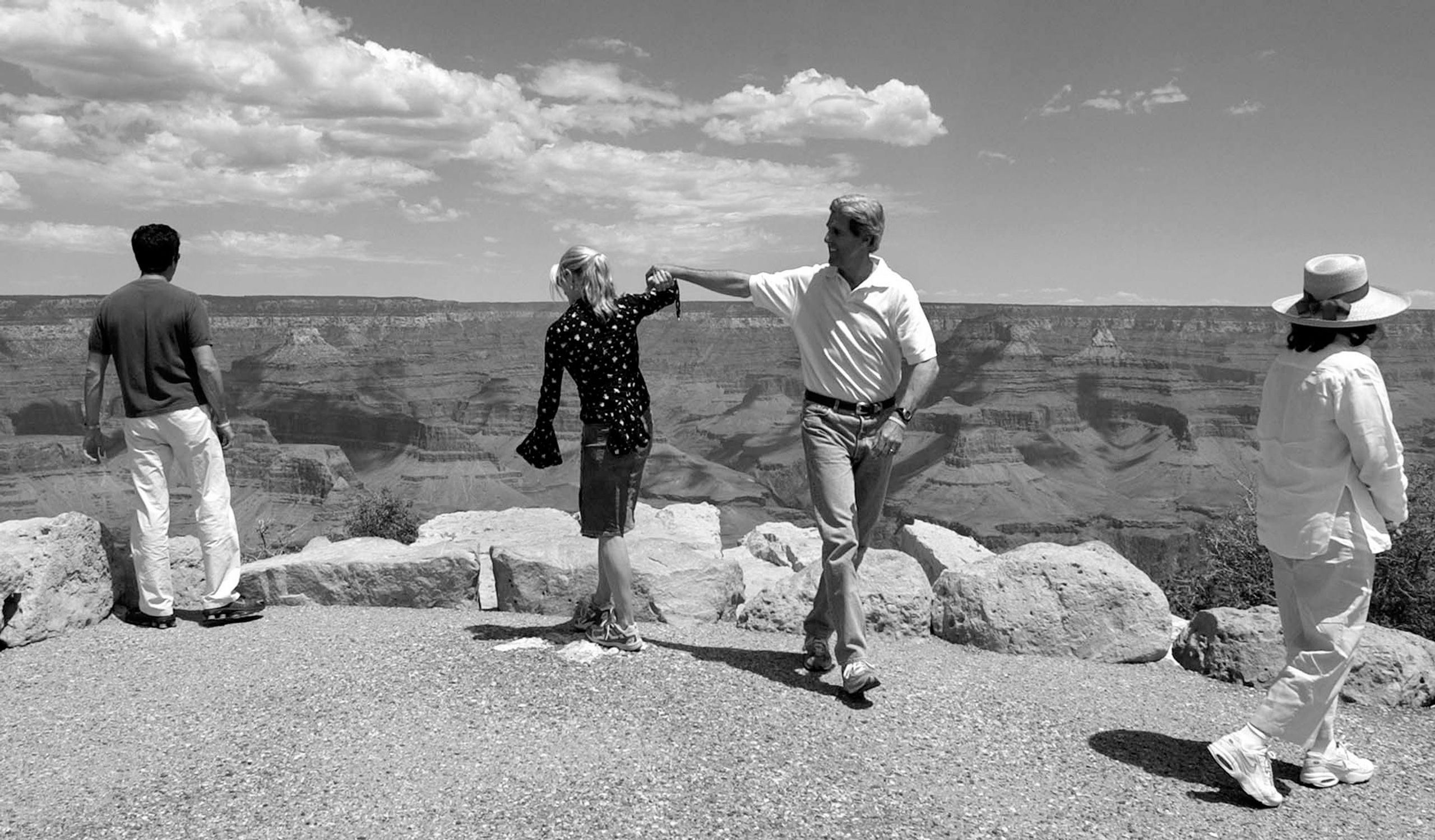Democratic presidential nominee Sen. John Kerry, D-Mass., and his family look over the south rim of the Grand Canyon in Grand Canyon National Park in Arizona on Monday, Aug. 9, 2004. They are from left, Andre Heinz, Vanessa Kerry, John Kerry and Teresa Heinz Kerry.  John Kerry Presidential Campaign 2004