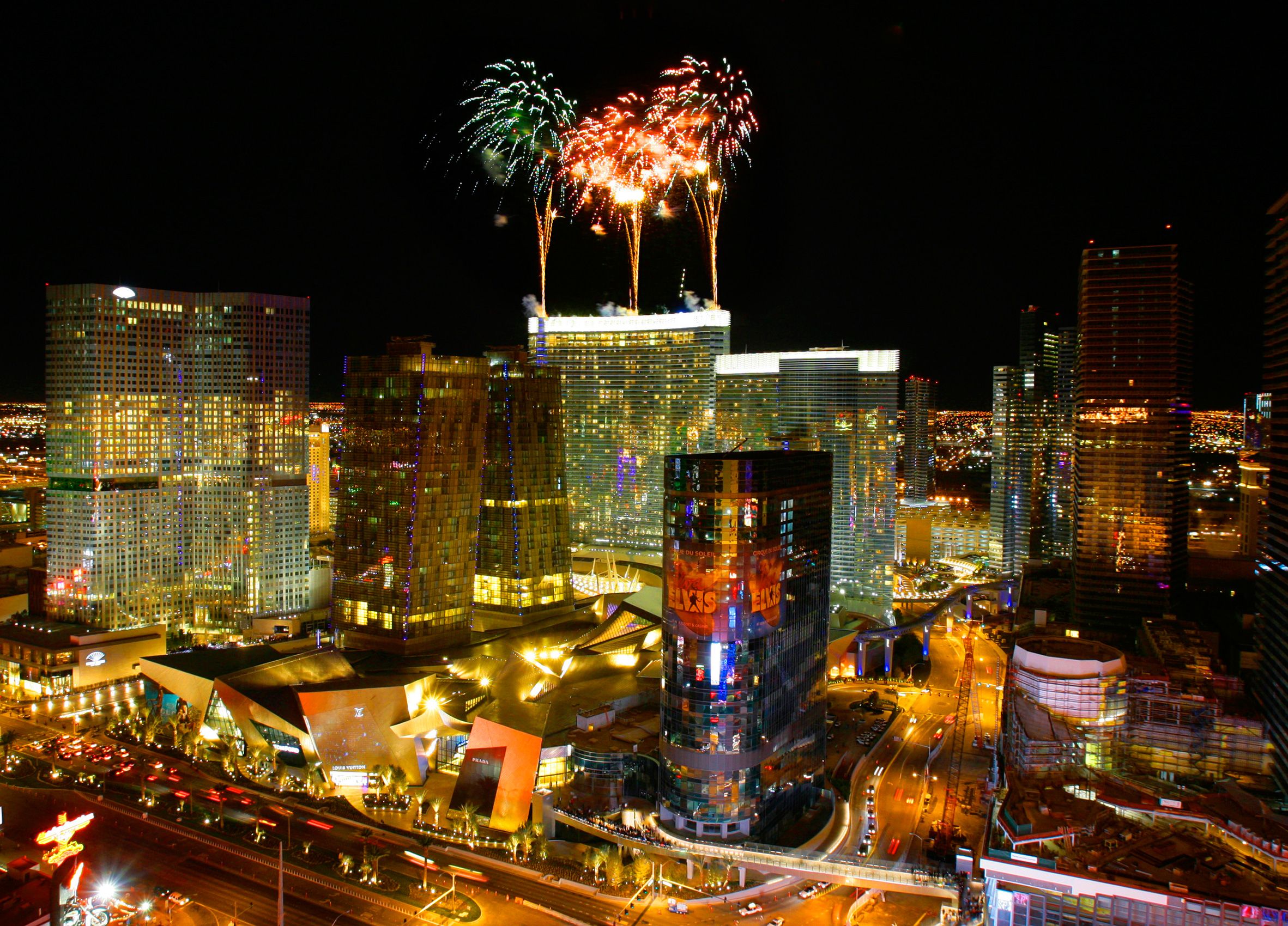 Fireworks shoot off of the Aria Hotel and Casino moments before its opening at CityCenter in Las Vegas on Wednesday, Dec. 16, 2009.  CityCenter Opening Las Vegas