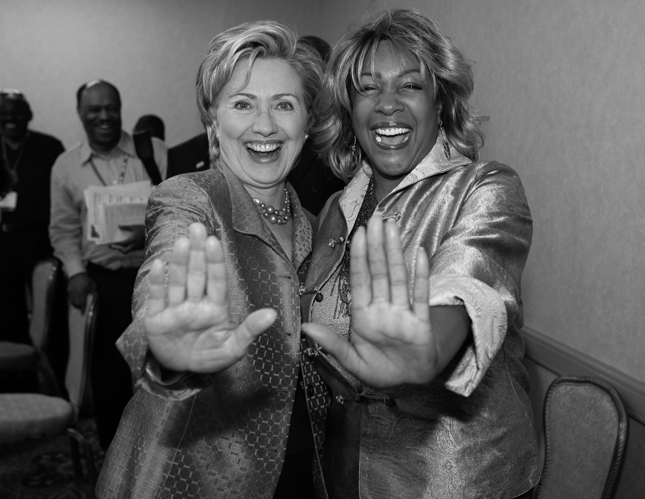 Sen. Hillary Clinton laughs with Mary Wilson of the Supremes singing group while campaigning in Las Vegas on Thursday, August 9, 2007.  Hillary Clinton Presidential Campaign 2008