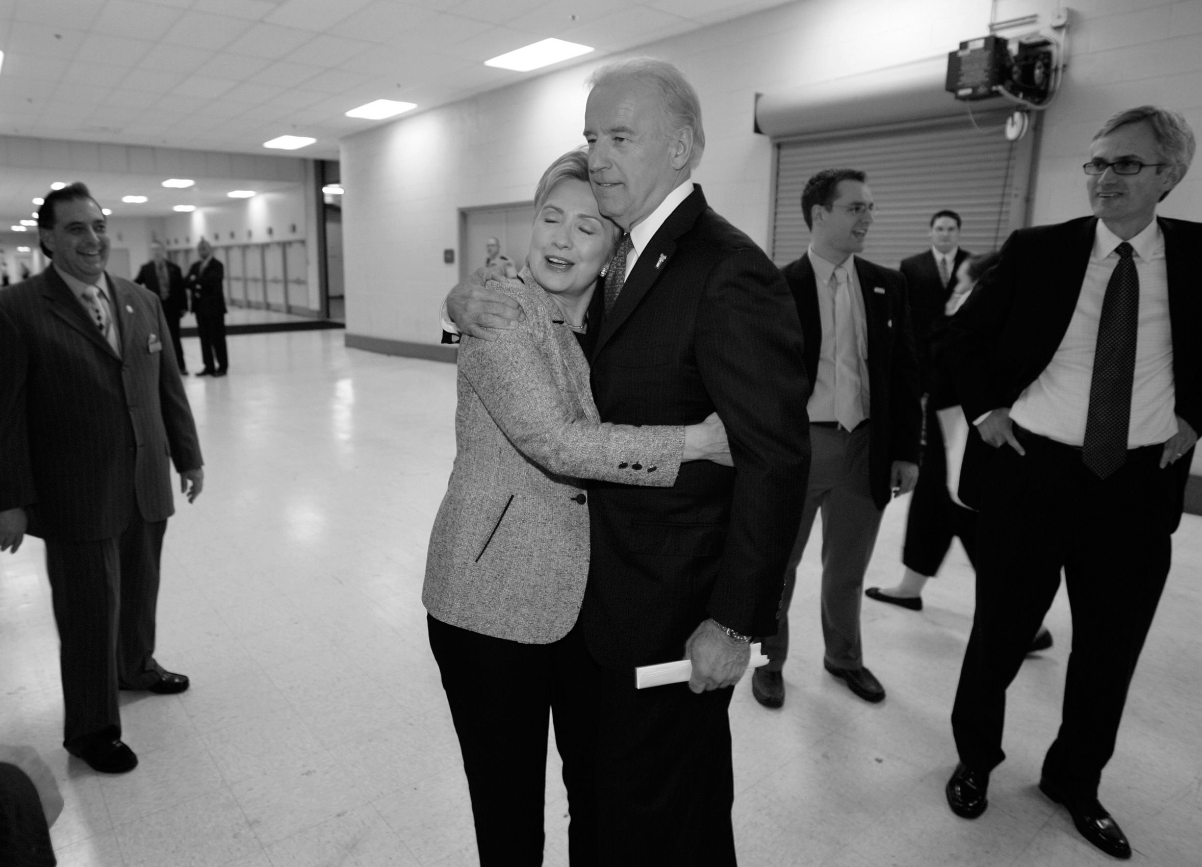 Sen.Hillary Clinton (D-N.Y.) hugs Sen. Joe Biden (D-Delaware) at the Jefferson-Jackson Dinner in Las Vegas on November, 15, 2007.  Hillary Clinton Presidential Campaign 2008
