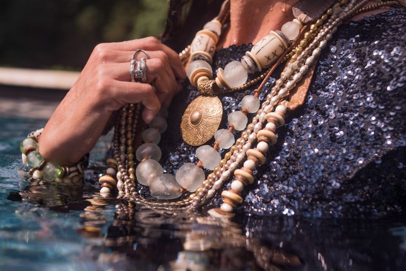 Layered necklaces at the waterline for Twine and Twig