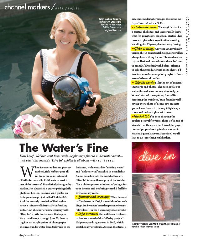 Leigh Webber's Arts Profile in Charleston Magazine