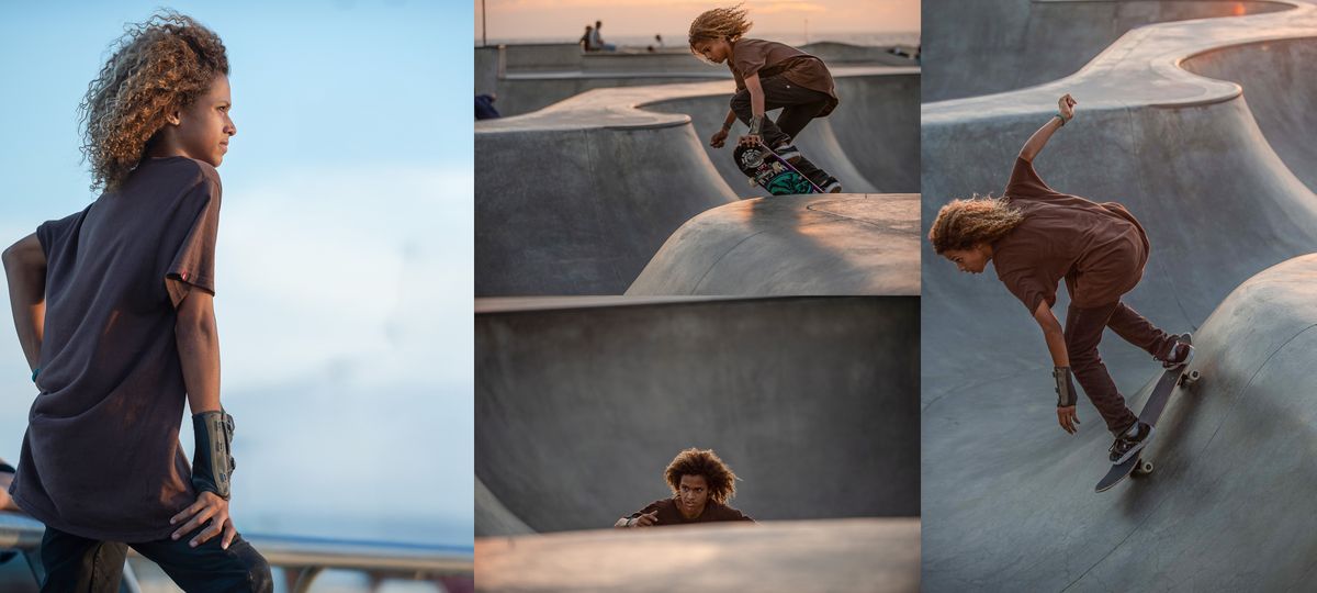 LA skaters in Santa Monica near Los Angeles, a popular spot for skateboarders.