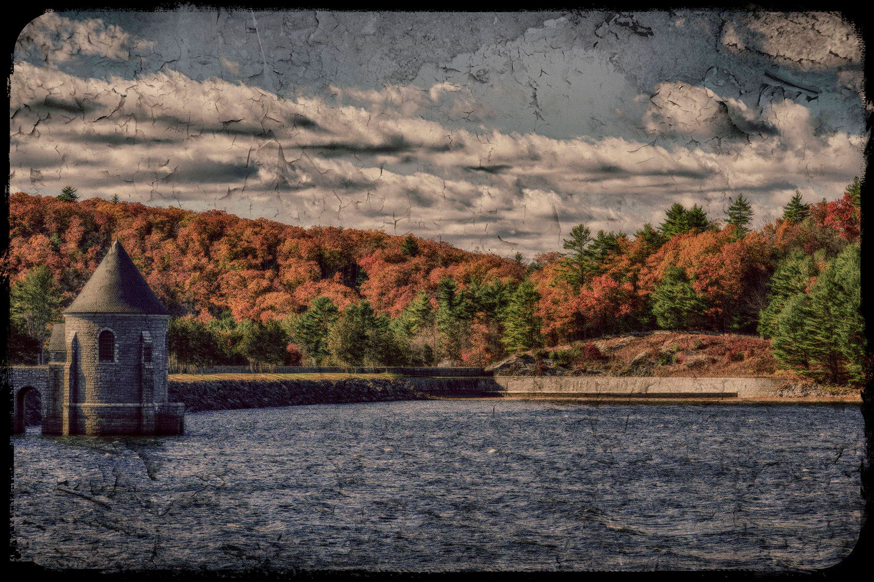 Digital Textured PhotographBarkhamsted, CT A Cloudy Fall Day by the Lake
