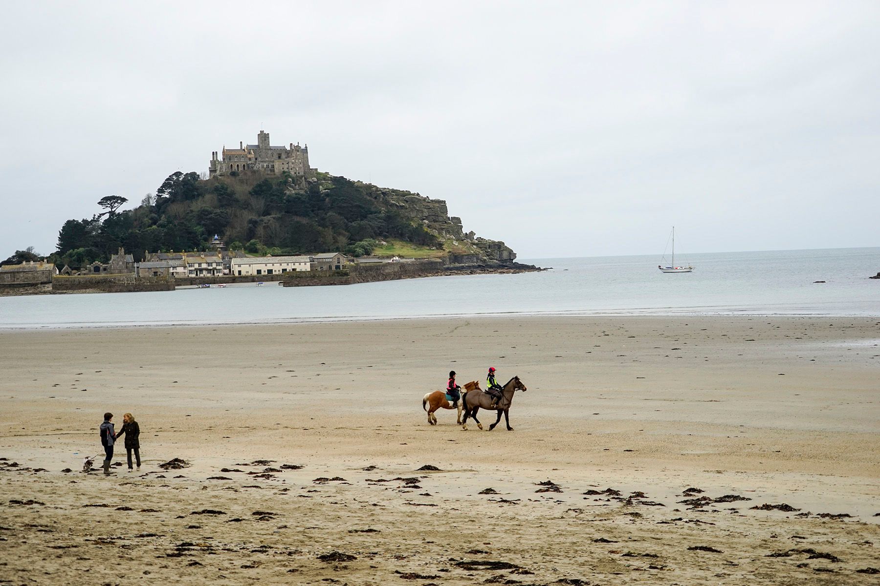 Digital PhotographMount's Bay, England, UK Horseback Riding by the Ocean's Castle