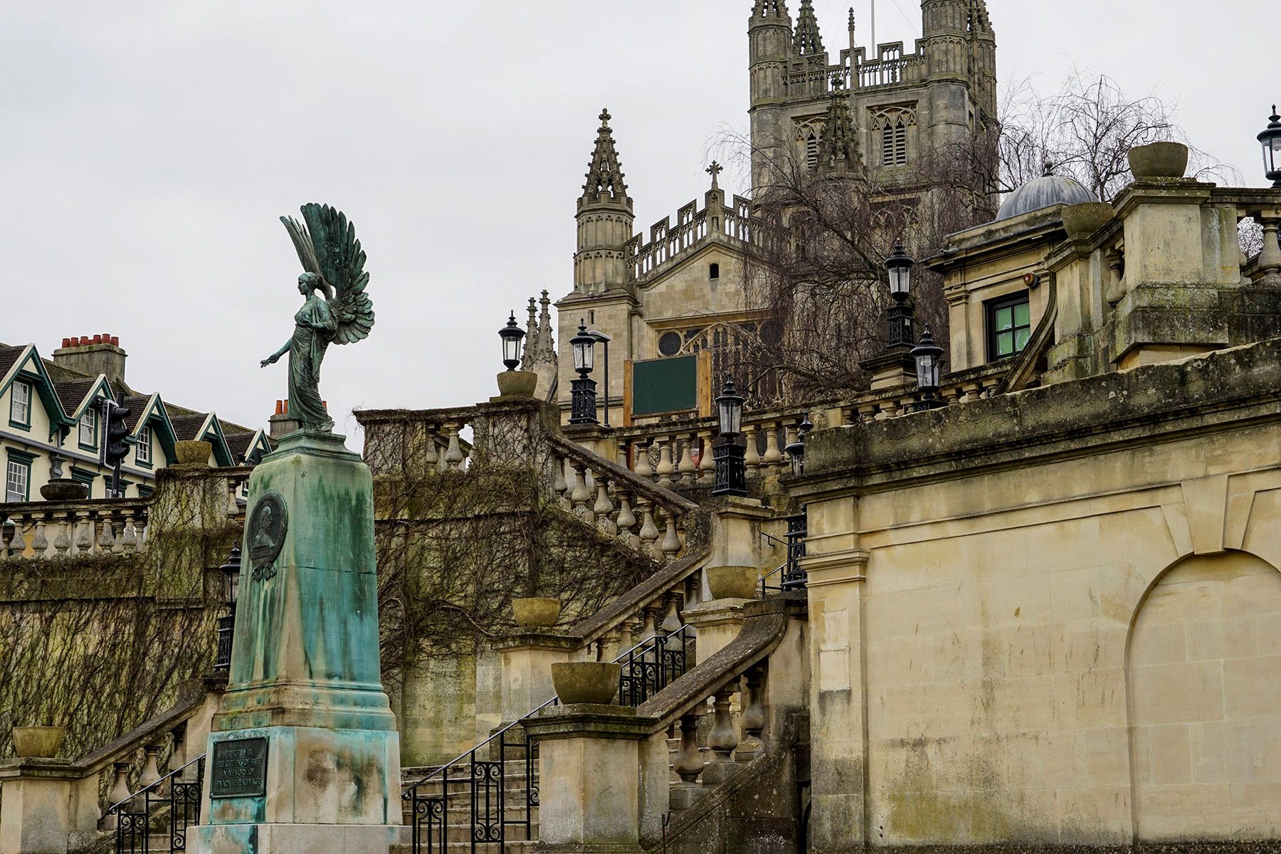 Digital PhotographBath, England, UK Winged Statue against Architecture in Bath
