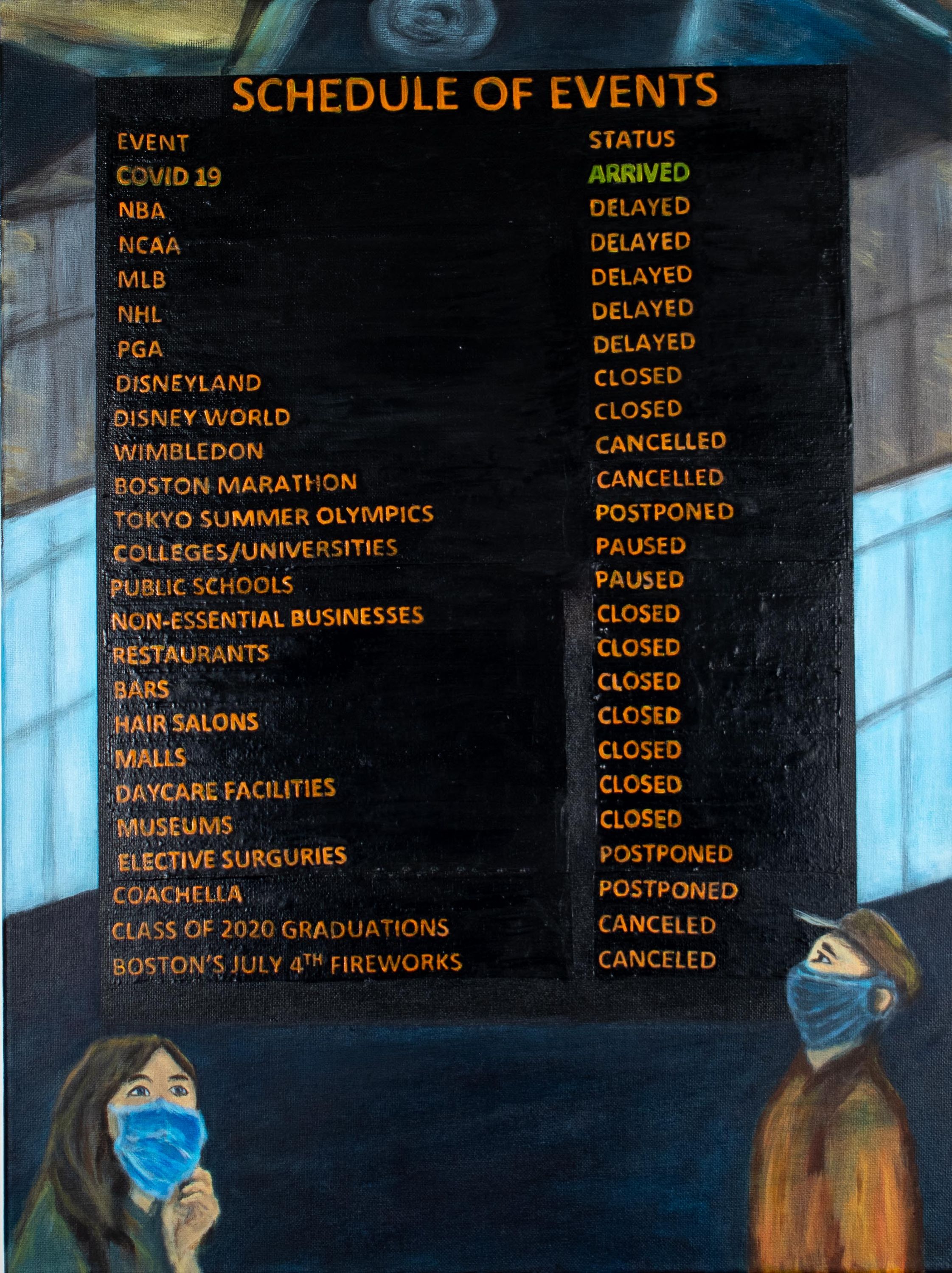 12x24 Acrylic on Canvas Covid 2020 ARRIVED