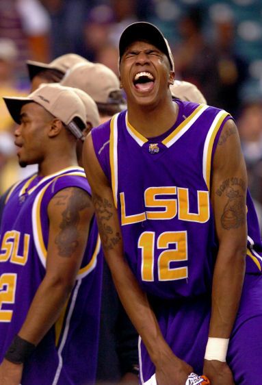 Lousiana State's Tyrus Thomas celebrates at trip to the NCAA's Final Four. TRIP TO THE FINAL FOUR