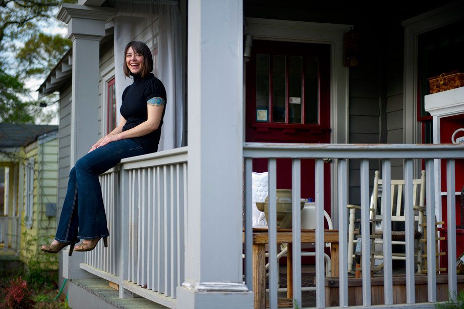 Jennifer Kuzara at her home in the Atlanta's Edgewood neighborhood, where she bought and restored a foreclosed home. Photographed for the New York Times. HAPPY HOMEOWNER