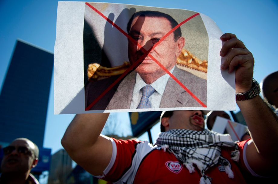 An Egyptian-American protestor shows his support for the people of Egypt and displeasure with former Egyptian President Hosni Mubarak during a protest in downtown Atlanta. Photographed for the Associated Press. DOWN WITH MUBARAK