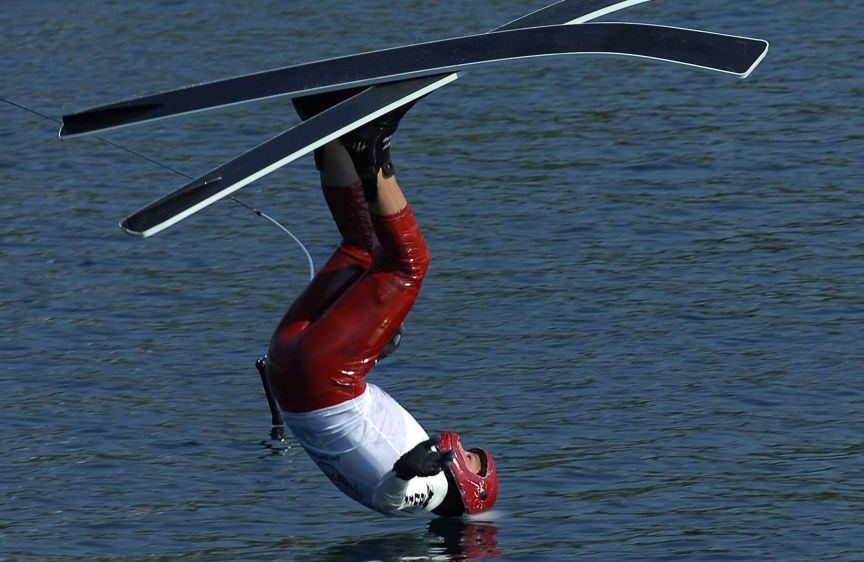 Upside down at the Masters Water Ski & Wakeboard Tournament. MASTERS WATER SKIING