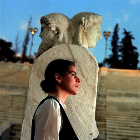 Maria Bambouki, the high prestese of the Temple of Hera, who is responsible for lighting the Olympic flame prior to each Olympics, photographed at the historic Olympic stadium in Athens, where the first modern games took place more than 100 years ago. KEEPER OF THE OLYMPIC FLAME