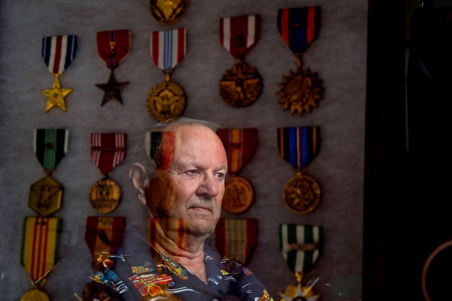 Charles Wesley Scott, a retired US Army colonel and one of the 52 American hostages held for 444 days by Iranians in the late 1970's, photographed with his many service medals at his home. Photographed for the New York Times. IRANIAN HOSTAGE