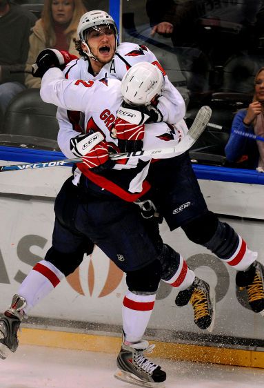 Washington Capitals sensation Alex Ovechkin celebrates his game-tying goal against the Atlanta Thrasher with only minutes left in the final period. ALEX OVECHKIN