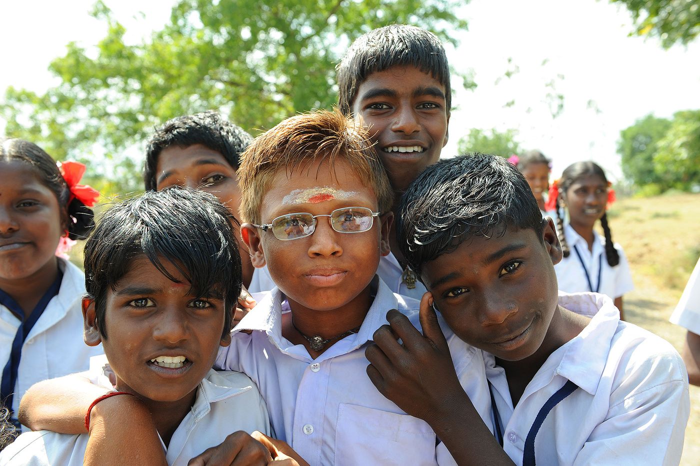 Nearby village students with their new shoes