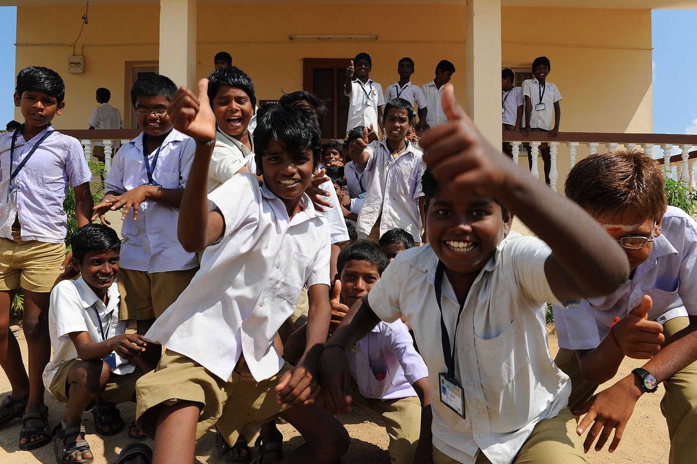 Nearby village students with their new shoes