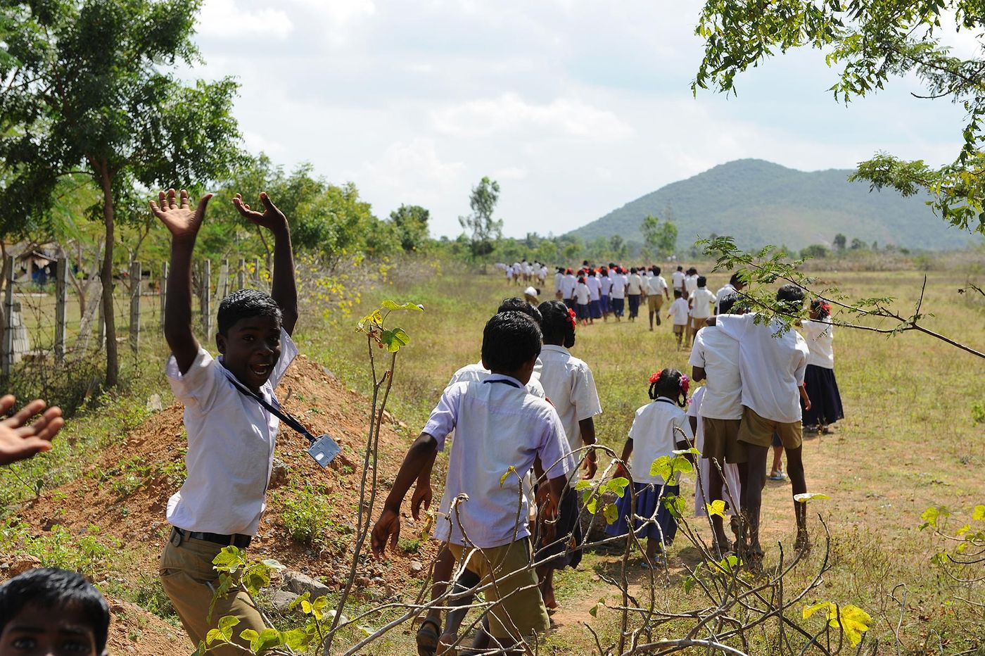 Nearby village students with their new shoes