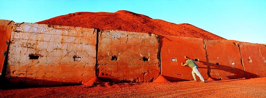 Red Wall and pile of Iron Oxide