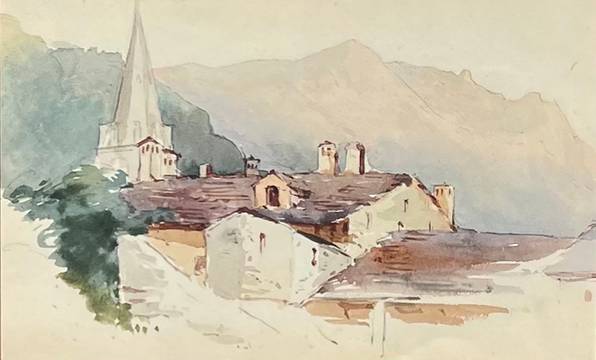 Rhoda Holmes Nicholls Church Steeple in an Italian Mountain Landscape