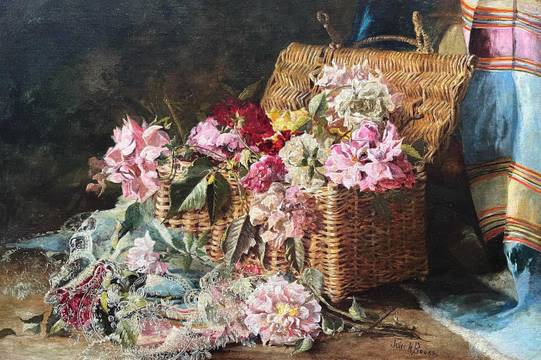 Julie Hart Beers Basket of Roses and Lace