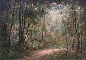 Charlotte Buell Coman (1833-1924) Flight through the Woods Oil on canvas 15 x 22 inches Signed lower left Charlotte Buell Coman Flight through the Woods