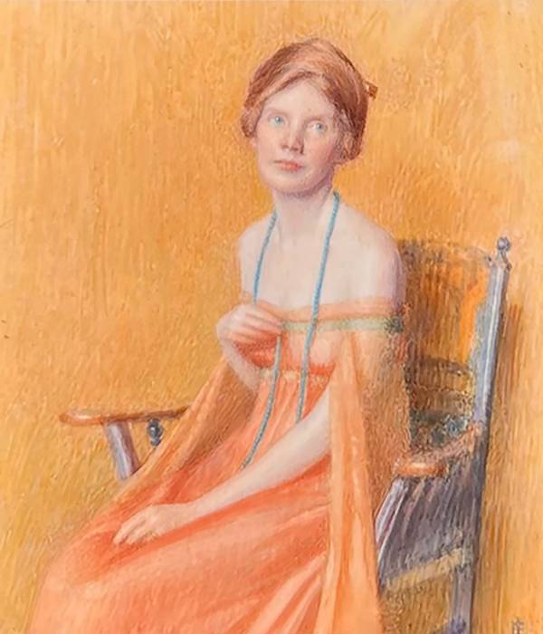 Lydia Eastwick Longacre (1870-1951) Study in Copper and Gold Watercolor 4 ½ x 3 ½ inches Signed and titled verso Lydia Eastwick Longacre Study in Copper and Gold