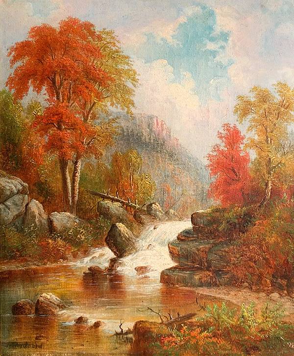 Laura Woodward (1834-1926) Autumn, White Mountains Oil on canvas 14 x 11 ¼ inches Signed lower left; dated 1878, lower right Laura Woodward Autumn, White Mountains