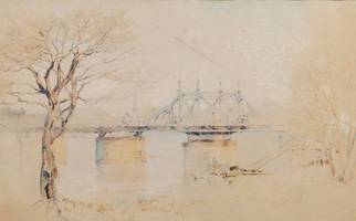 Mary Lane McMillan (1883-1976) Bridge, c. 1931
Colored pencil on paper
11 ½ x 18 inches
Estate stamp verso Mary Lane McMillan Bridge, c. 1931
