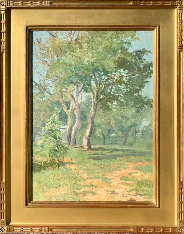 Mary L. Haines (1866-1951)
Tree Landscape
Oil on canvas
22 1/8 x 16 inches Mary Traines Tree Landscape