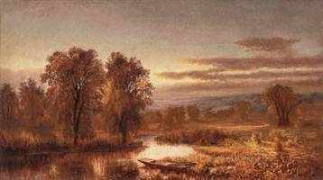 Mary Josephine Walters Autumn River with Punt in the Reeds