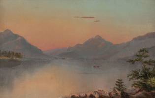 Suzanne C. Porter (c.1839 – 1887)
Lake Placid, Adirondacks, c.1879
Oil on board
6 7/8 x 10 3/4 inches
Signed at lower right Suzanne C. Porter Lake Placid, Adirondacks Unframed