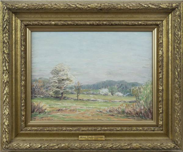 Mina Fonda Ochtman (1862-1924)
Apple Blossoms, Greenwich, CT
Oil on panel
12 x 16 inches
Signed lower left
Provenance: Collection of Louise and Alan Sellars Mina Fonda Ochtman Apple Blossoms Greenwich CT Framed
